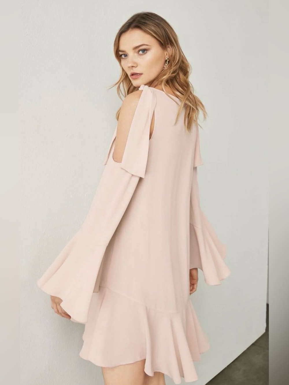 BCBG Maxazria Ellyson Cold Shoulder Bel LS Ruffle Mini Dress